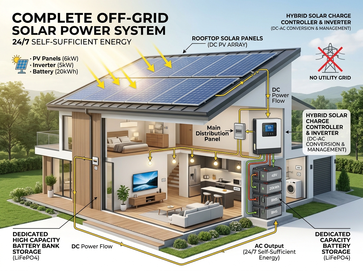 Complete Off-Grid Solar Power System with Battery Storage