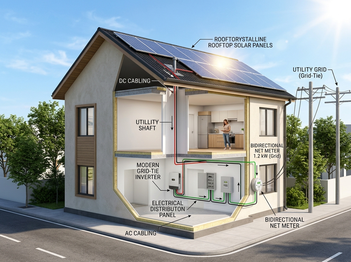 On-Grid Solar Power System Architecture with Net Metering